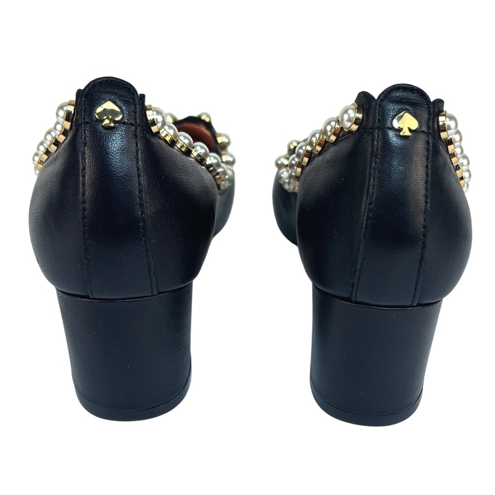 Kate Spade Pearl Scalloped Block Heel Pumps Black Leather Elegant Women Size 9 - Picture 6 of 12